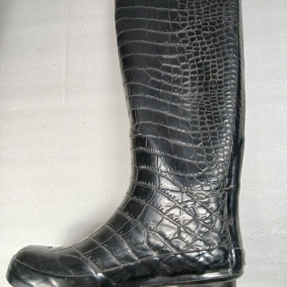 Steve Madden Rainey Black Croc Embossed Rubber Rain Boots Women's 7 Great Cond - Picture 12 of 13